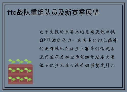 ftd战队重组队员及新赛季展望